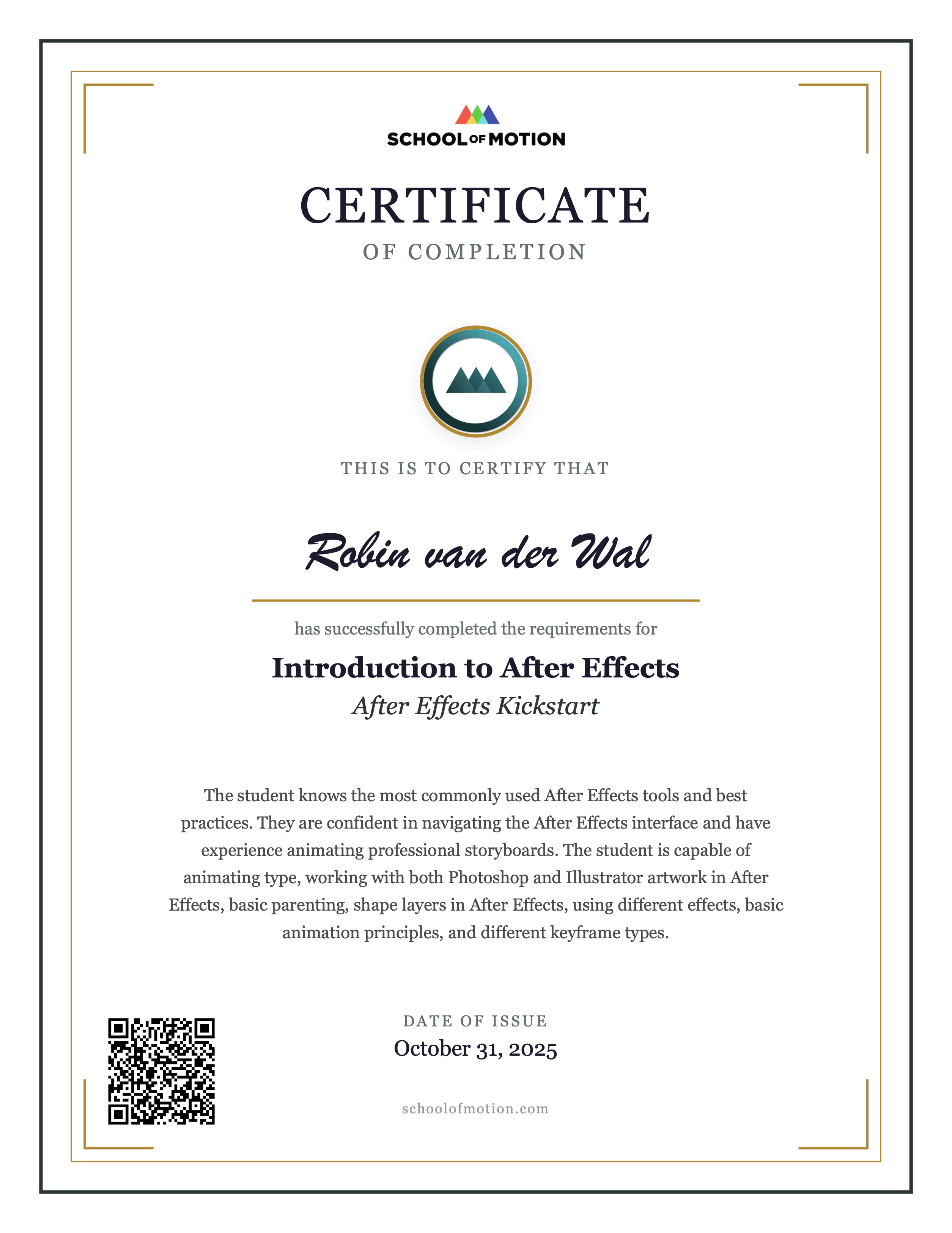 After Effects Kickstart Certificate — Robin van der Wal